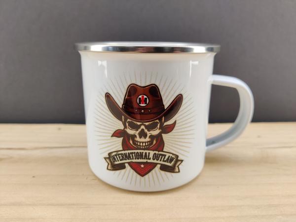 International Harvester Totenkopf Emaille Tasse Oldtimer Farm